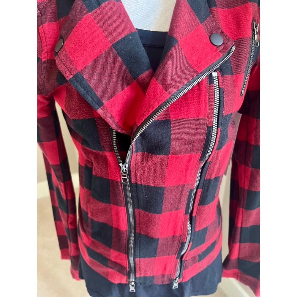 NWT Hudson Cynic red & black plaid asymmetric moto jacket size S - Picture 2 of 7